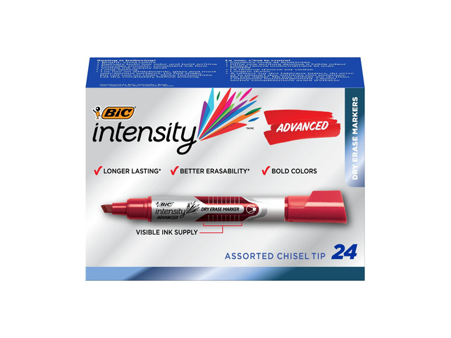 Intensity Advanced Colorful Dry Erase Markers, Chisel Tip, 24-Count Ideal for Teachers and Office Use Smooth Flowing Liquid Ink Easy Erase for...