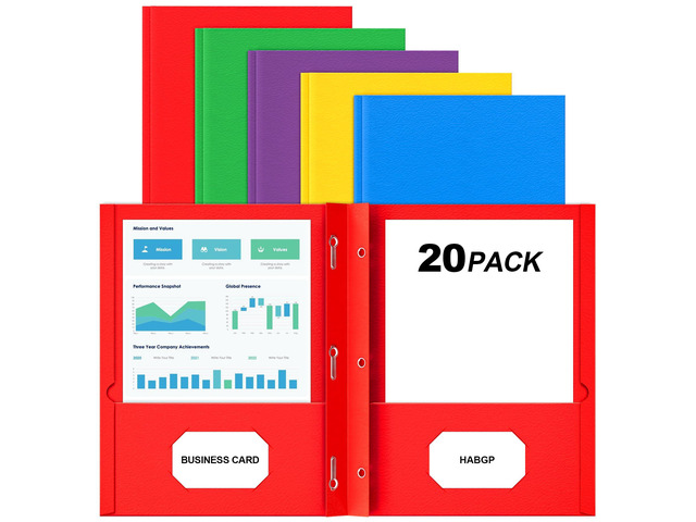 2 Pocket Folders with Prongs, 20 Pack Paper Folders with Pockets & 3 Prongs Assorted 5 Colors, Fit Letter Size Paper, for Organizing Files in...