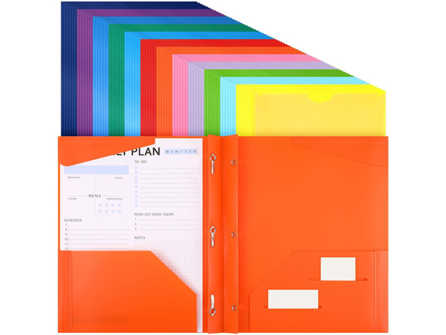 72 Plastic Folders with 3 Prongs Bulk, Mix Colors Heavy Duty Folders with Clear Front Pockets and Card Slots Folder with Fasteners Fit Letter-size...