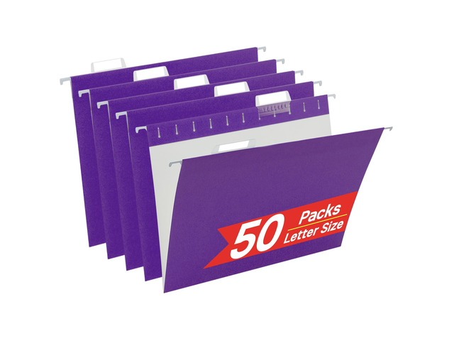 Purple Hanging File Folders,50 Packs Letter Size File Folder,Designed for Bulky Files,Filing Cabinet,1/5 Adjustable Tabs for Office,School,Home