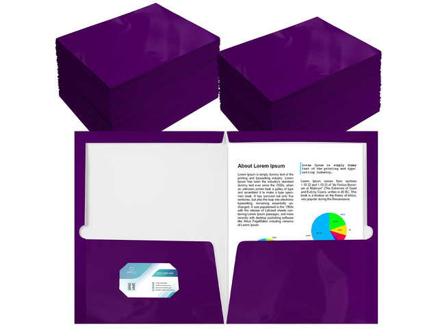 200 Pack Glossy 2 Pocket Folders Bulk, Letter Size,Purple Back to School Ready: Laminated Paper Holds up to 50 Sheets Each for Classroom Handouts,...