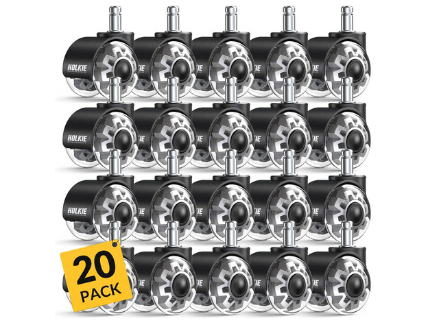 Office Chair Wheels Set of 20 Replacement 2 Inch Dual Casters - Universal Fit 11mm Rubber Smooth Quiet Rolling Casters - for Hardwood Floors Carpet...