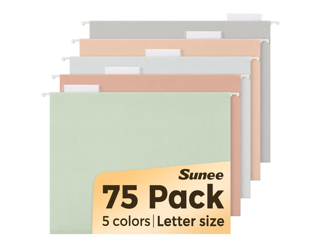 Hanging File Folders, Pastel Colors - 75 Pack, Colored File Folders Letter Size with 1/5-Cut Tabs, Ideal for Organizing Home and Office Documents