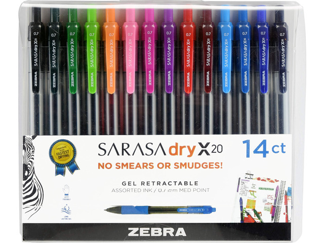 SARASA X20 Retractable Gel Pen, Assorted Ink, 0.7mm, 14-Pack Rapid-Dry Ink, Smear-Resistant, Ideal for Left-Handed Writers, Note-Taking, Office,...