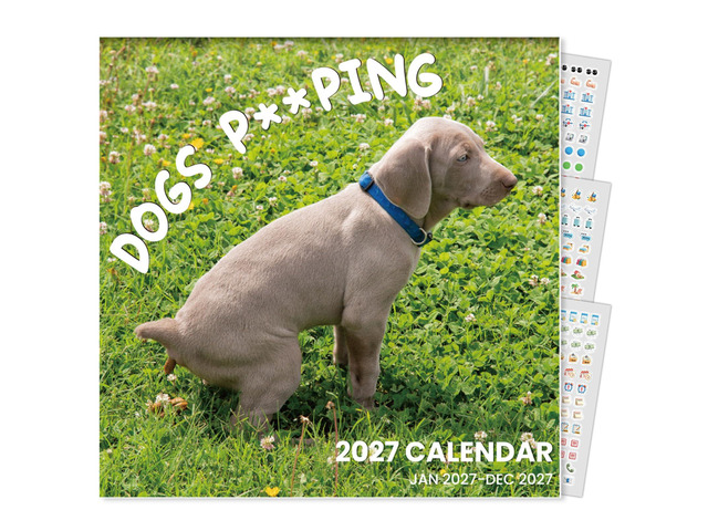 Funny White Elephant Gag Gift Calendar, Pooping Pooches Calendar 2027 for Wall 12x12 Inches with 12 Months from January 2027 to December 2027,...