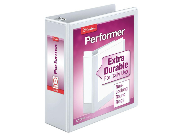 3 Ring Binder, 3 Inch Performer ClearVue Binder, Round Rings, 625-Sheet Capacity, Customizable ClearVue Covers, PVC-Free, White (67524)