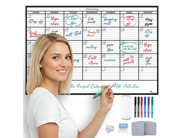 Large Dry Erase Calendar for Wall 24x36, Giant Family Office Big Reusable, Monthly Planner Erasable Month, Rolled Whiteboard White Board, 36x24...