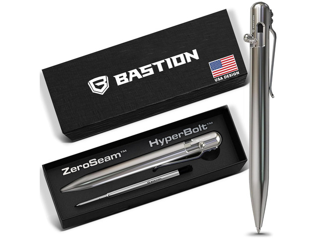 Bolt Action Pen, Stainless Steel Silver, HyperBolt & ZeroSeam EDC Pen, Refillable Metal Writing Pen, Premium Graduation Gift, Executive Pocket Pen