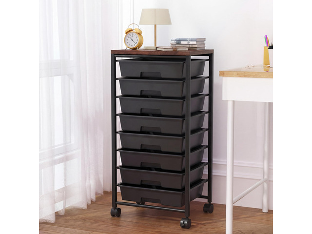Rolling Cart with 8 Drawers, Storage Drawers Cart with Wooden Tabletop and Lockable Wheels, Craft Storage for Living Room, Office, Classroom, Craft...