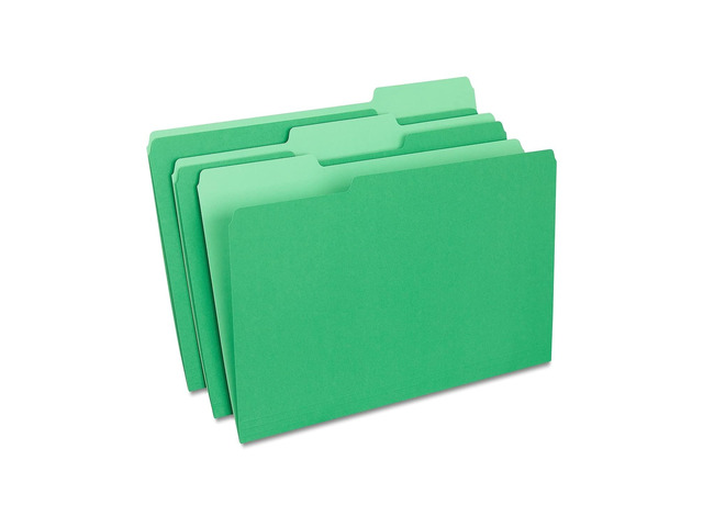 Colored File Folders, Legal Size, 3-Tab, Green, 100/Pack Durable paper stock for everyday office document organization and filing