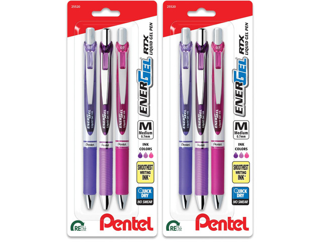 EnerGel RTX Retractable Liquid Gel Pen,Passion Hue,0.7mm,Assorted Violet Ink Pens (BL77PASBP3M),3 Count (Pack of 2)