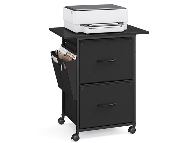 2-Drawer File Cabinet, Mobile Printer Stand with Storage Filing Cabinet for A4 Letter Size, Side Pockets, 23.6 x 15.7 x 26.8 Inch, Ink Black,...