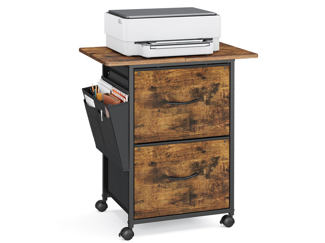 2-Drawer File Cabinet, Mobile Printer Stand with Storage Filing Cabinet for A4 Letter Size, Side Pockets, 23.6 x 15.7 x 26.8 Inch, Rustic Brown,...