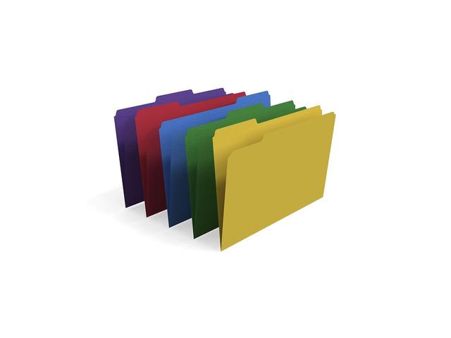 File Folders, Legal Size, 1/3Cut Tabs, Assorted Colors, HeavyDuty Paper Stock, 100/Box Heavy-duty paper stock for everyday legal-size document filing