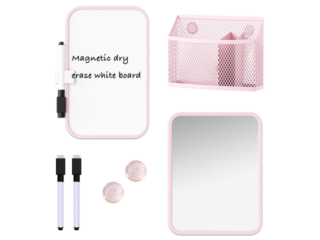 Magnetic Locker Accessories for Girls with Magnetic whiteboard, Locker Mirror and Magnetic Pen Holder, Pink Locker Decoration for School Locker,...