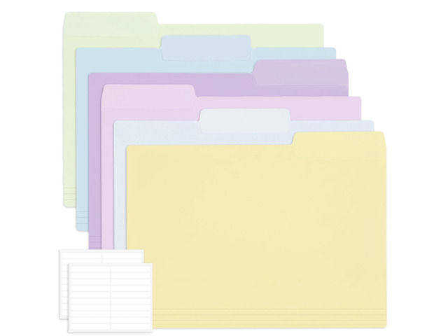 30 Pack Manila File Folders Letter Size, 1/3 Cut Tab Plastic Folders for 8.5 x 11 Paper, 6 Pastel Colors, Includes 40 Erasable Labels, Heavy Duty...