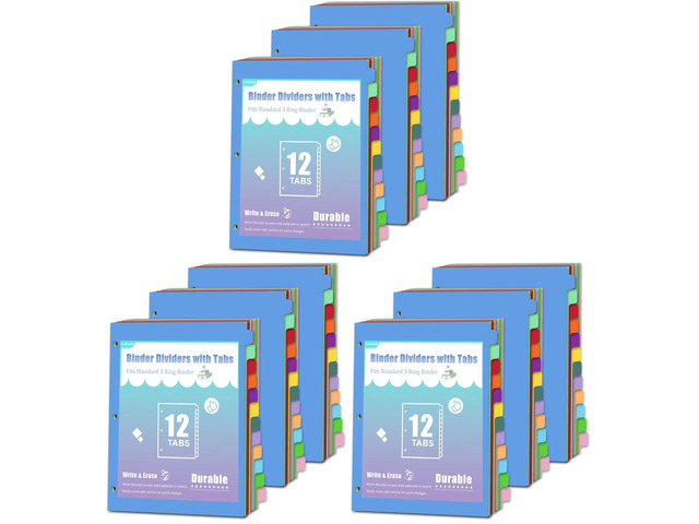 12-Tab Binder dividers with tabs for 3 Ring Binder, Write & Erase, Dividers for 8.5 x 11'' Letter Size Papers, Assorted Color, 3 Set, Ideal for...
