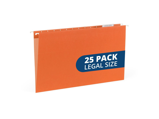 25 Hanging File Folders, Legal Size, Orange Reinforced 11pt, 1/5 Cut Tabs, Plastic Tabs and Inserts Included, for Filing Cabinet, Home, and Office Use