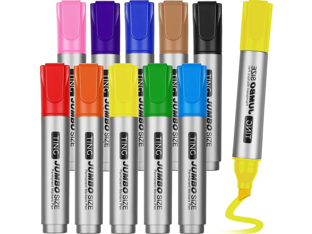 10 Pack Jumbo Permanent Markers Chisel Tip Quick Dry Rich Color Waterproof, Large Big Poster Pens Bulk for Office, Logistics Company and More