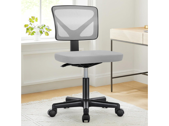 Armless Desk Chairs, Small Home Office Mesh Chairs Ergonomic Adjustable Mid Back, Swivel Rolling Task, Computer Work Vanity Small Spaces, New Grey