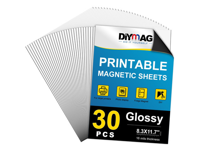 Printable Magnetic Sheets, Glossy 30P 8.3'x11.7' for Inkjet Printer Flexible Magnetic Paper, Non-Adhesive for DIY Crafts, Photo Wall, Cars,...