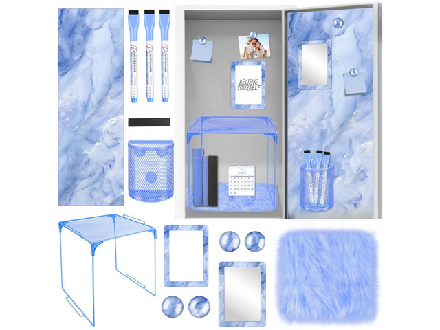 Blue Locker Accessories Kit Locker Organizer Magnetic Mirror Whiteboard Pen Holder Small Carpet for Storage Organizing Shelf Back to School Party...