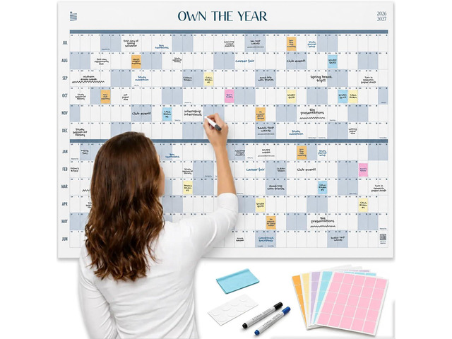 2026-2027 Academic Giant Dry Erase Wall Calendar 4ft x 3ft Full Year View Extra Large 4ft x 3ft dry erase academic planner for school, classroom,...