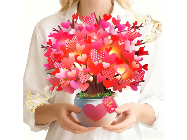 Anniversary Card, Card with Music and Lights, Tree of Hearts Bouquet 3D Card for Women Wife