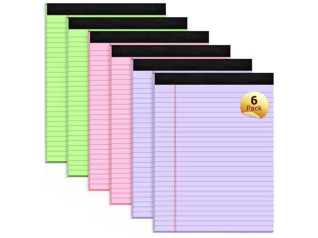 Legal Pads 8.5 x 11 Inch, 6 Pack, Colored Notebook Paper, 8.5 x 11 Colored Legal Pad, Micro Perforated Lined Paper Notepads 8.5 x 11, 30 sheets,...