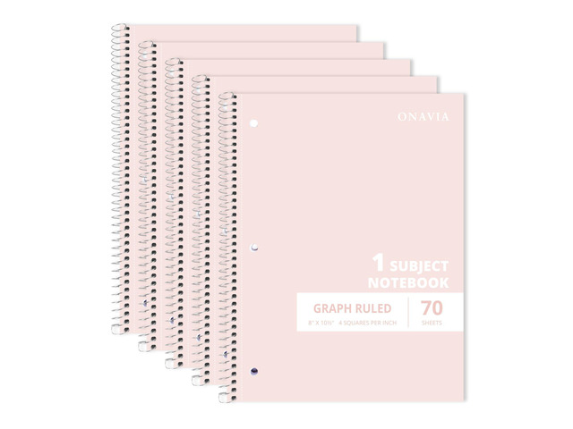 Pink 1 Subject Graph Paper Spiral Notebook 5 Pack, 140 Pages 70 Sheets, 8 x 10.5 in, 3-Hole Punched, Graph Notebook, Grid Paper, School Notebook,...