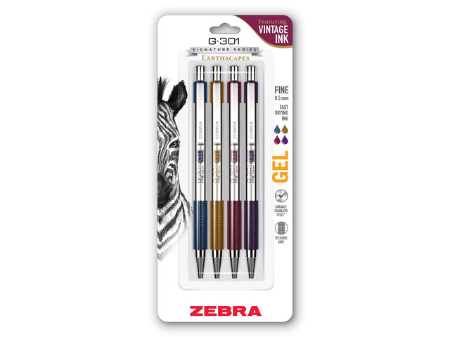STEEL G-301 Retractable Gel Pen, Assorted Vintage Ink, 0.5mm, 4Pk Stainless Steel Barrel, Textured Grip, Easy-Glide Smooth, Skipless Ink, Fine...