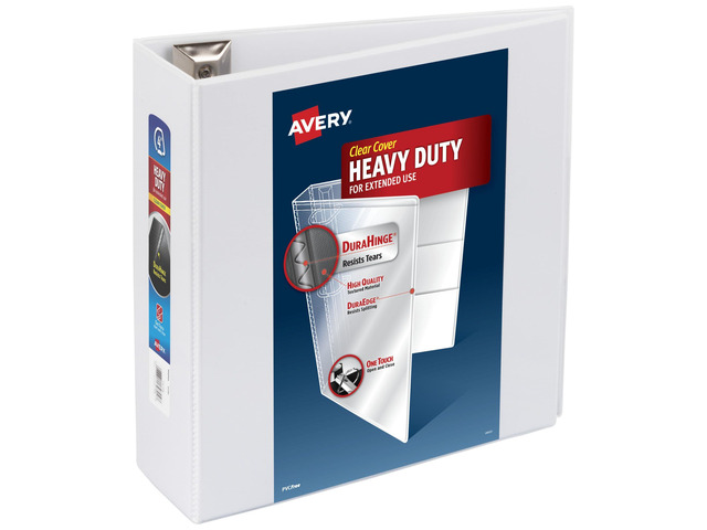 Heavy-Duty View 3 Ring Binder, 4' Slant Rings, 1 White Binder For Heavy School, Home and Office Use, DuraHinge Tear-Resistant Spine, DuraEdge...