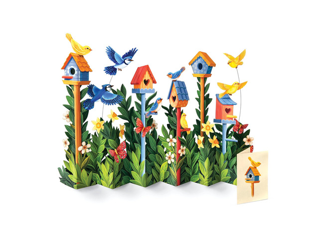 Birdhouse Garden 11' Life-Sized Pop Up Card Includes Greeting Card and Envelope Note Card for Birthday, Spring & More, Gifts for Mom & Her