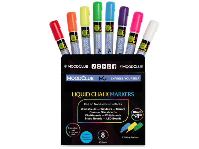 10mm JUMBO Tip Liquid Chalk Drawing Markers for Car Windows, Auto Windshields, Mirrors, White Boards, Retail + Restaurant Signs. Erasable Chalk...