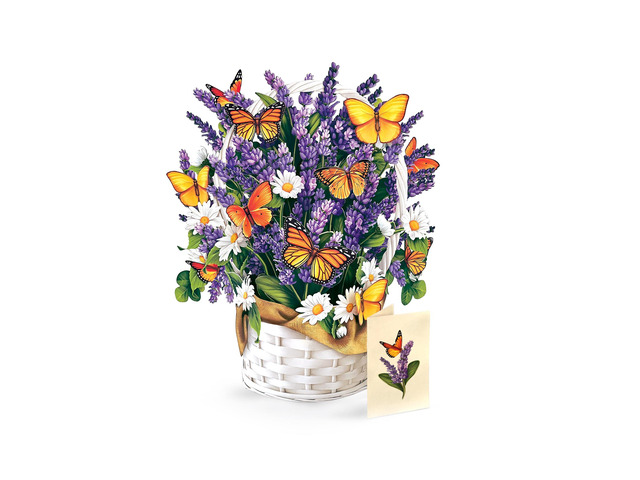 Pop Up Cards, Lavender & Butterflies, 12 Inch Life Sized Forever Flower Bouquet 3D Popup Greeting Card, Birthday & Thank You Card, Blank Notecard &...