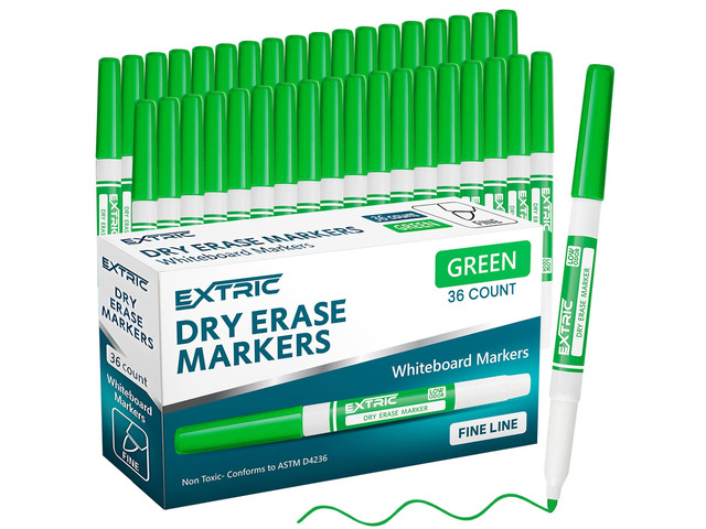 Green Dry Erase Markers Fine Tip 36 PK Whiteboard Markers Use: School, Classrooms, Offices, Color: Vivid Green Ink, Tip Style: Fine Tip, Feature:...