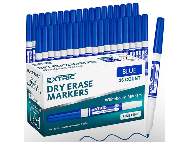 Blue Dry Erase Markers Fine Tip 36 PK Whiteboard Markers Use: School, Classrooms, Offices, Color: Vivid Blue Ink, Tip Style: Fine Tip, Feature:...