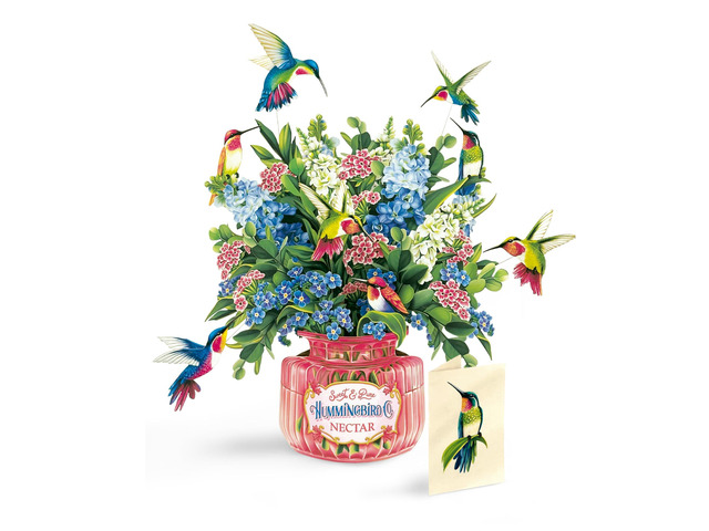 Pop Up Cards, Hummingbird Oasis, 12 Inch Life Sized Forever Flower Bouquet 3D Popup Greeting Card, Birthday Cards, Thank You Card, Blank Notecard &...