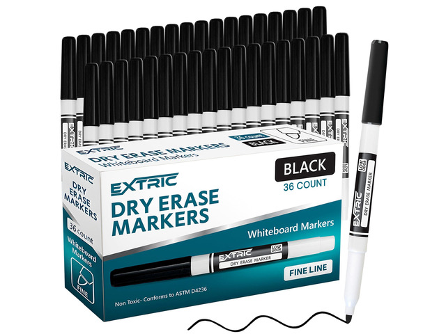 Black Dry Erase Markers Fine Tip 36 PK Whiteboard Markers Use: School, Classrooms, Offices, Color: Vivid Black Ink, Tip Style: Fine Tip, Feature:...