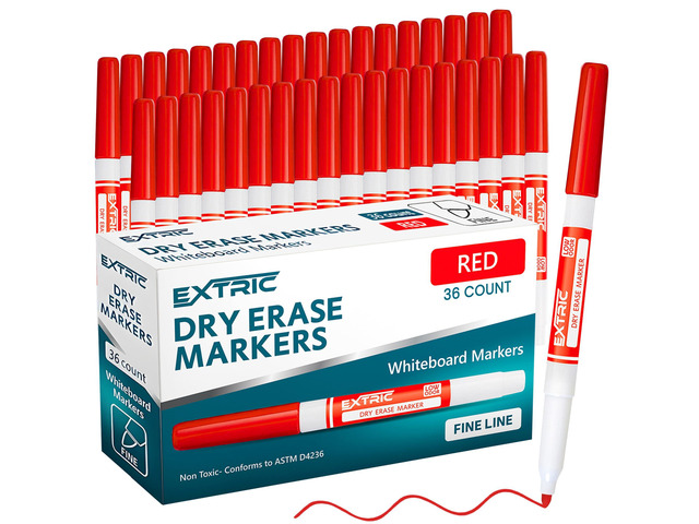 Red Dry Erase Markers Fine Tip 36 PK Whiteboard Markers Use: School, Classrooms, Offices, Color: Vivid Red Ink, Tip Style: Fine Tip, Feature:...