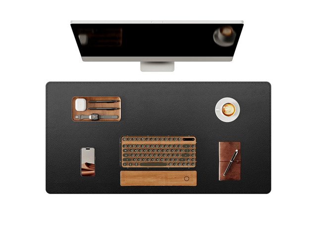 Genuine Leather Desk Mat, 31.5'x15.8' Leather Desk Mat, Office Desk Pad, Thick Desk Pad with Stitched Line, Non-Slip Laptop Writing Pad with Rubber...
