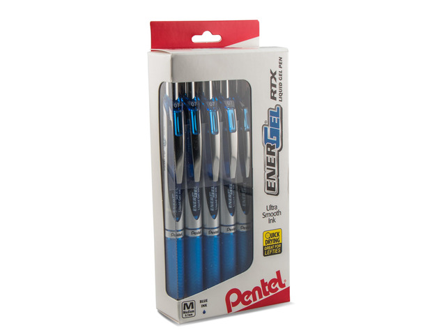 EnerGel RTX RT Liquid Gel Pen, Med, Metal Tip, (0.7mm), Blue Ink, Box of 12 (BL77PC12C1)