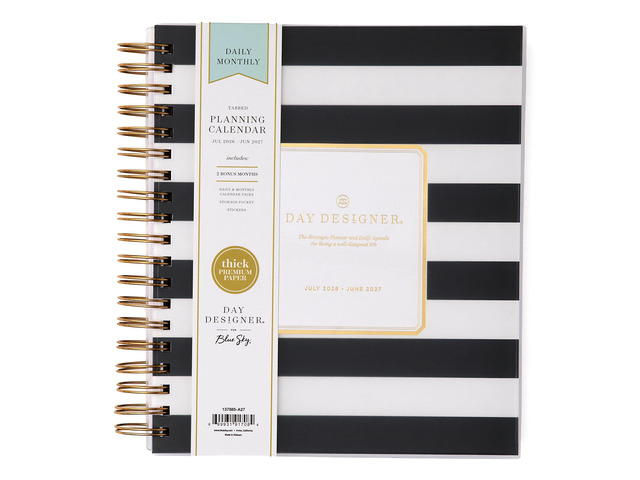 2026-2027 Daily & Monthly Academic Planner, 8'x10', Black Stripe July 2026 - June 2027, Flexible Cover, Laminated Tabs, Storage Pocket, Stickers,...