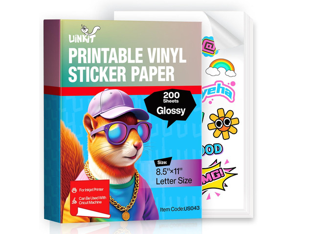 Premium Glossy Printable Vinyl Sticker Paper 200 Sheets 8.5'x11' Quickly-Dries Waterproof for Pet Photos & Kids Crafts, Tear-Resistant Decals with...