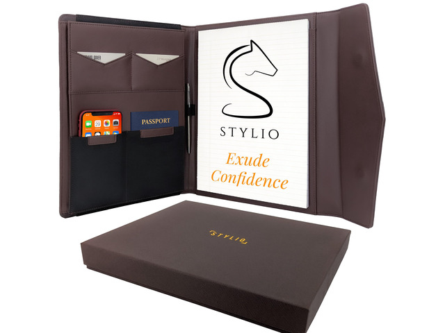 STLYIO Trifold Padfolio - Magnetic Closure. Stretchable Compartment for Tablet, Documents. Elastic Pockets for Phone, Gadgets, Passport, Travel...