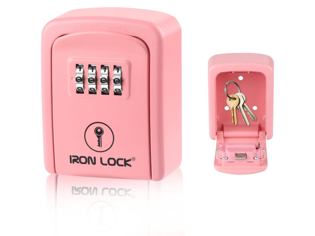 Small Wall Mount Key Lock Box for Keys Outside (Pink) Combination Lock, Resettable 4-Digit Code, Screw-In Wall Mount, Weather-Resistant Metal, No...
