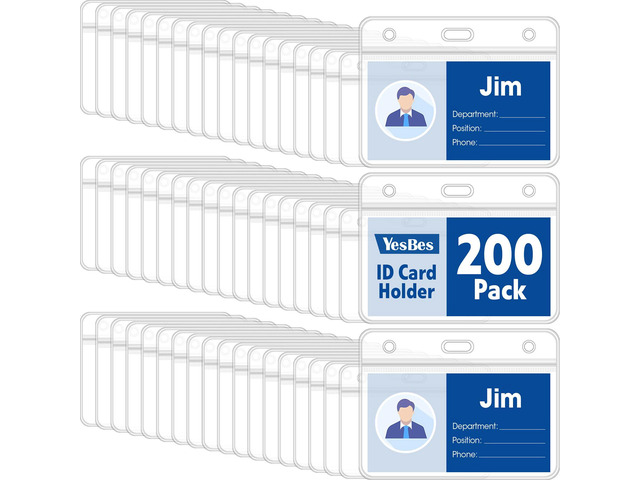 200 Pcs Horizontal Badge Holders, Extra Thick ID Card Name Tag Badge Holder with Resealable Zip, Waterproof ID Badge Holder
