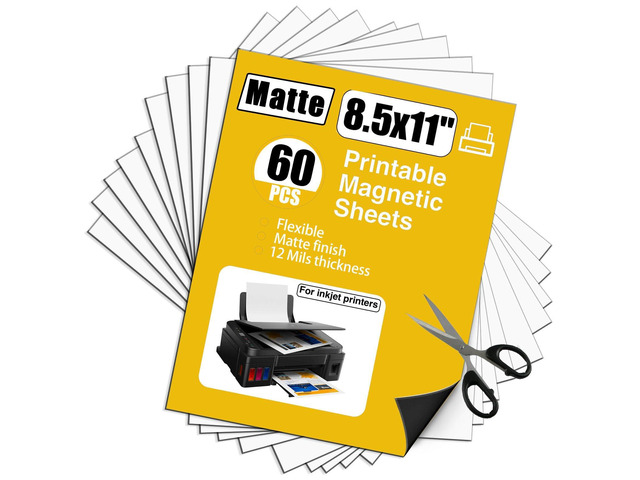 Printable Magnetic Sheets 60Pcs Matte,12 Mils Thick 60pcs Magnet Paper for Inkjet Printer,Flexible Magnetic Printer Photo for DYE Ink