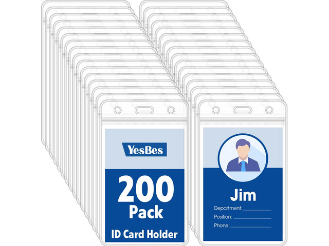 200 Pcs Vertical Badge Holders, Waterproof ID Badge Holder, Clear ID Card Holder with Resealable Zip for Proximity Cards, RFID, Credit Cards