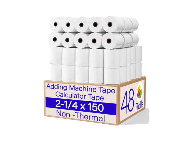 (48 Rolls)2 1/4 in x 150 ft Adding Machine Tape Paper Rolls, for HR-10RC, HR-170RC, HR-200RC, EL-1197PIII, EL-1801V, P23-DHV-3, CP-90A, MP11DX-2,...